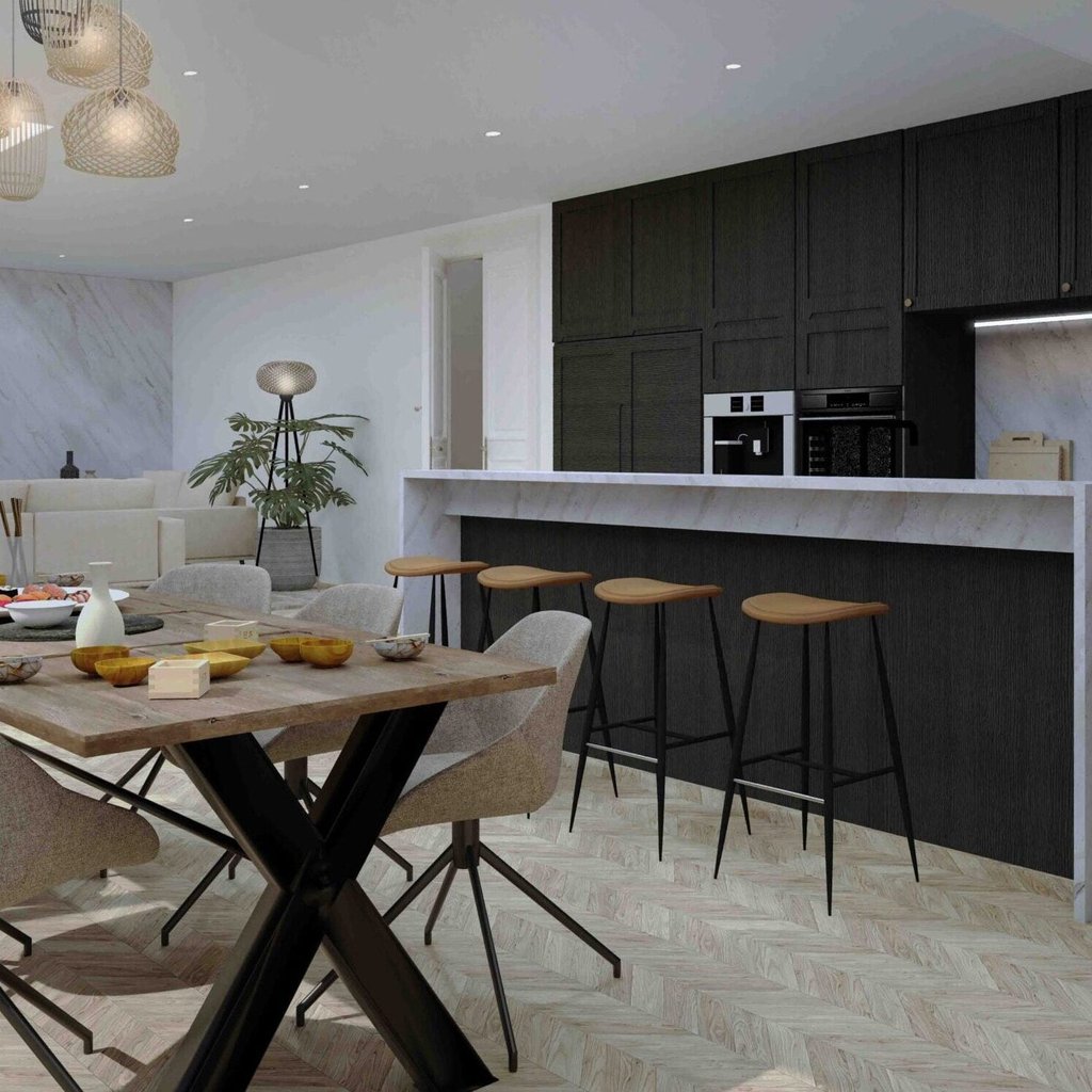 Open-plan kitchen extension with natural light and contemporary finishes