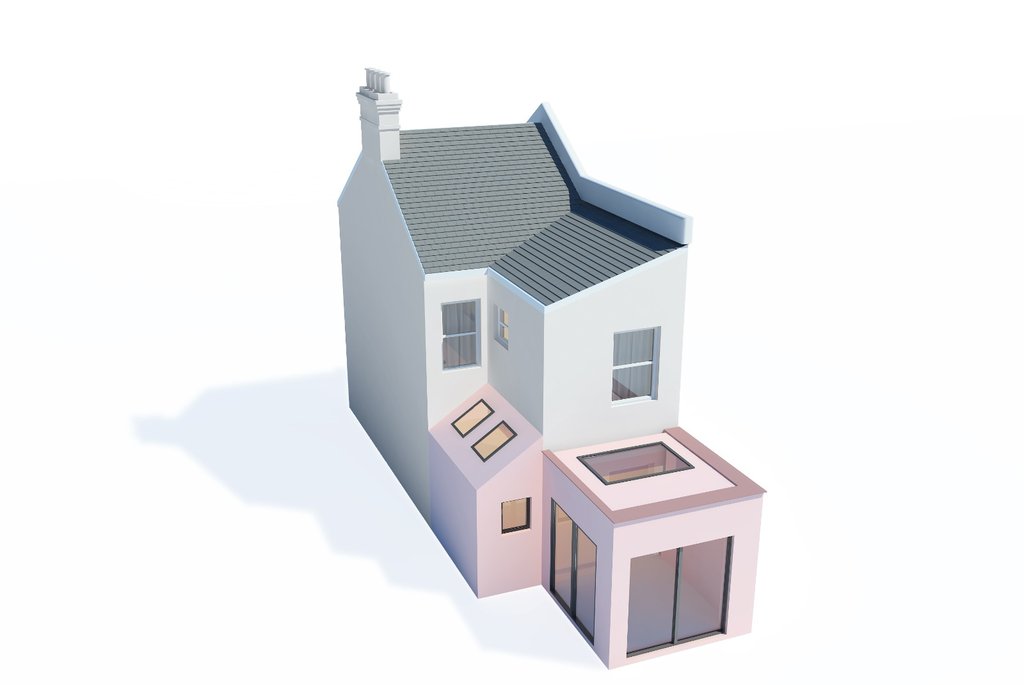 Proposed rear elevation — anonymised side return + rear extension drawing, London