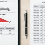 Structural calculation sheet with a steel section table for a London house