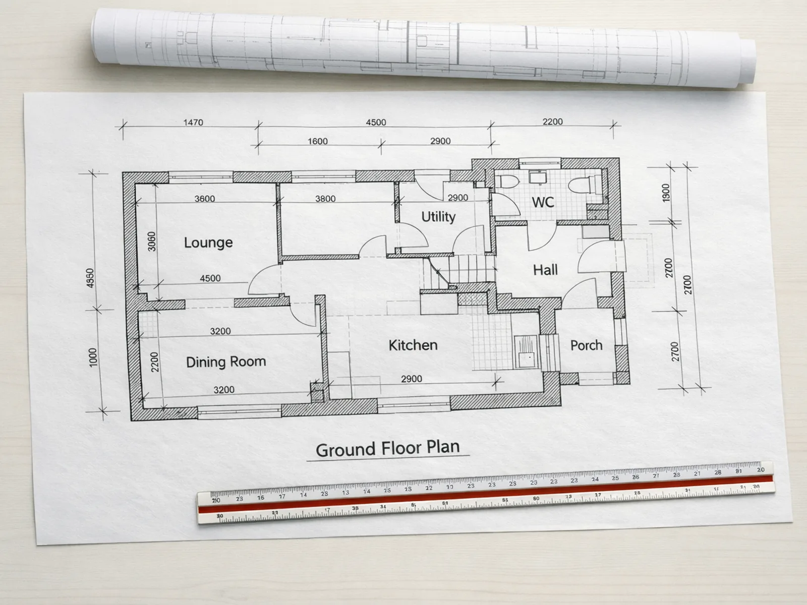 Dimensioned proposed ground floor plan for a London house, ready to download from the client portal